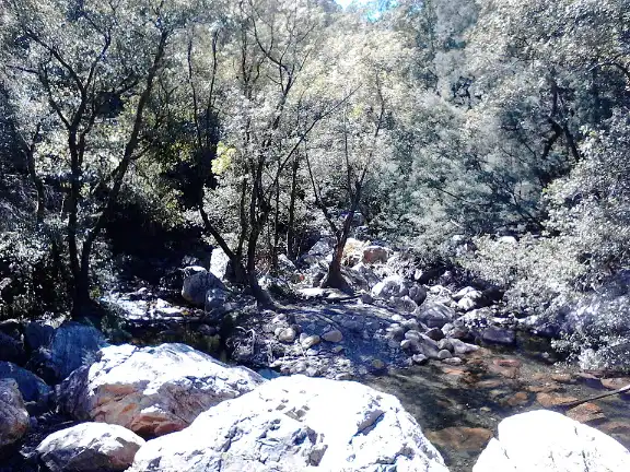 A água e a paisagem rochosa das Fragas de São Simão.